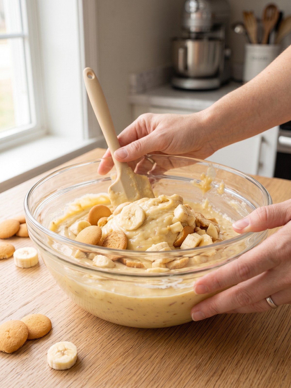 How to make Banana Pudding Fudge by pressing the banana fudge mixture into a lined pan