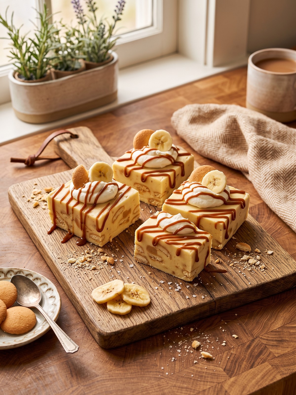 Serving ideas for Banana Pudding Fudge squares with vanilla wafer crumbs