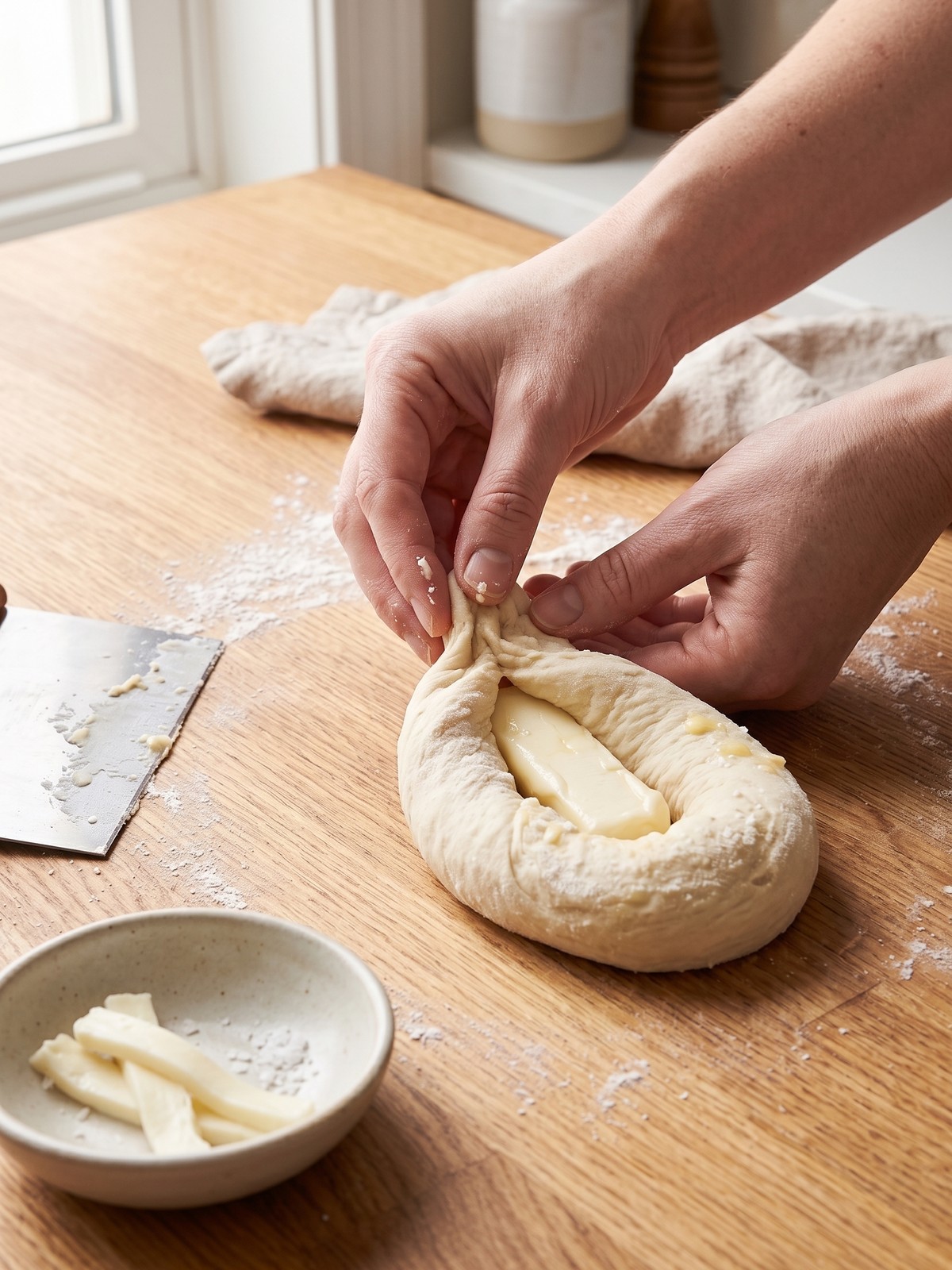 Cream cheese filled dough ropes shaped, boiled, salted, and baked into golden Cheese Stuffed Pretzels