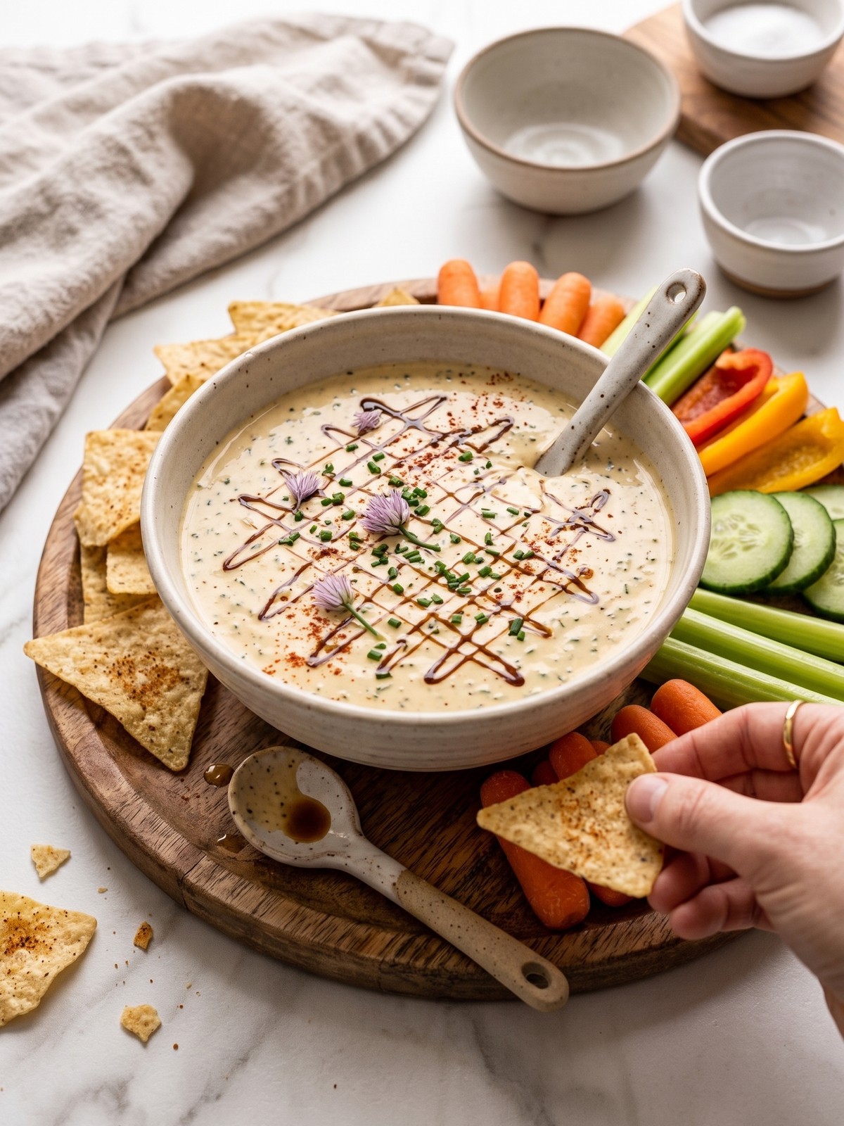 Cowboy Butter Ranch Dressing served in a bowl with vegetables and herbs