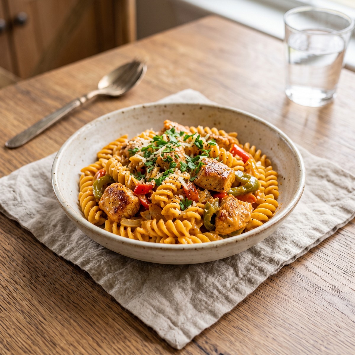 Creamy Cajun Chicken Rotini Pasta