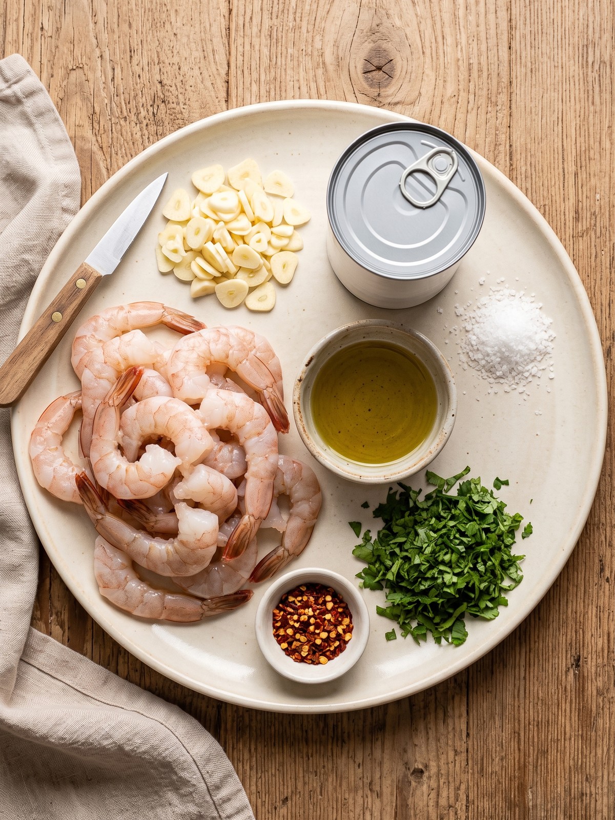 Creamy Coconut Garlic Shrimp ingredients with shrimp coconut milk garlic chili flakes and cilantro ready to cook