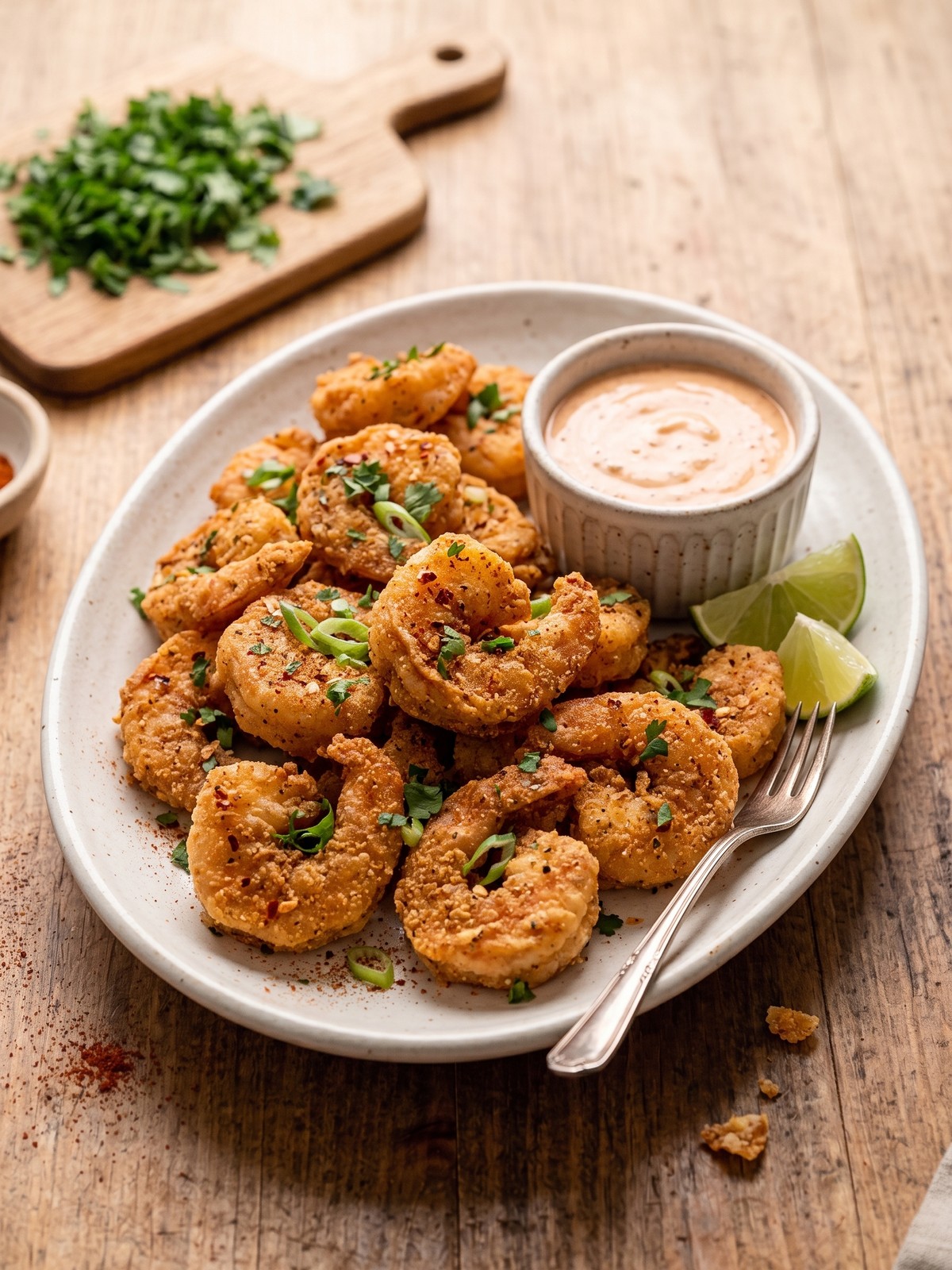 Creamy Crispy Cajun Shrimp served with rice, lemon, parsley, and mild variation options