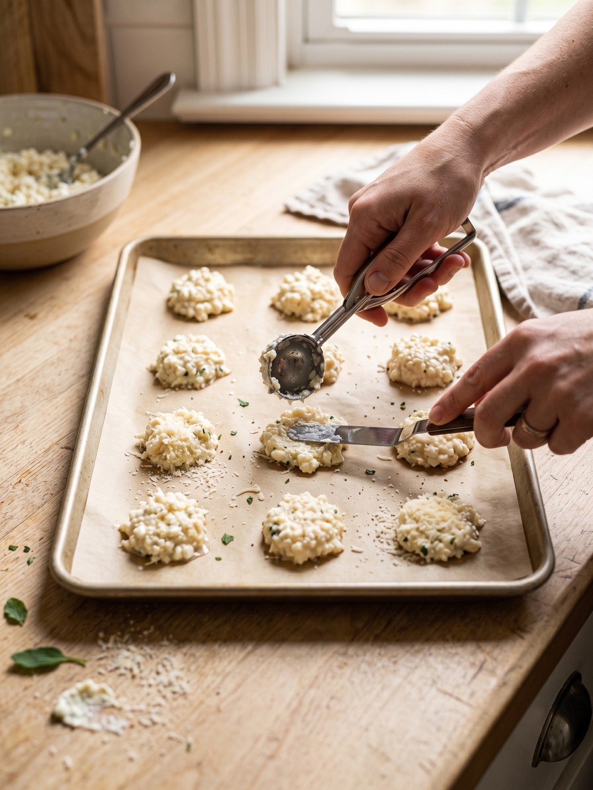 Step-by-step process of making crispy cottage cheese chips