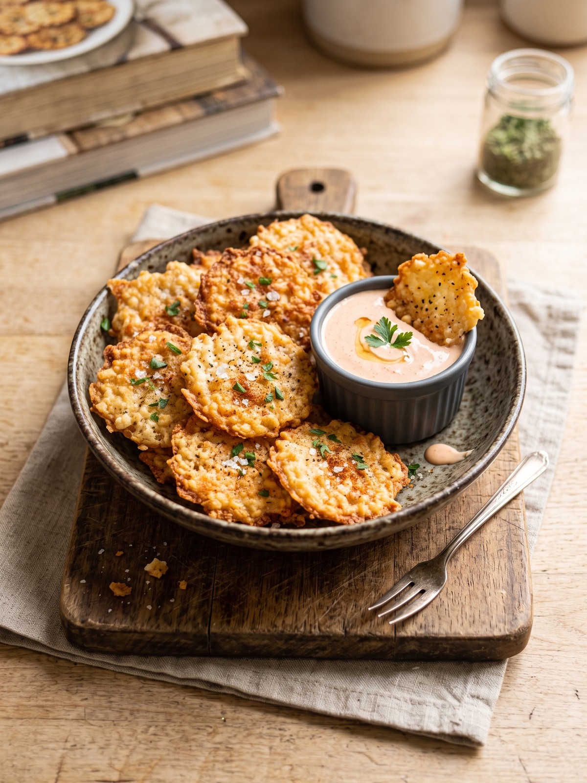 Variations of crispy cottage cheese chips with different seasonings