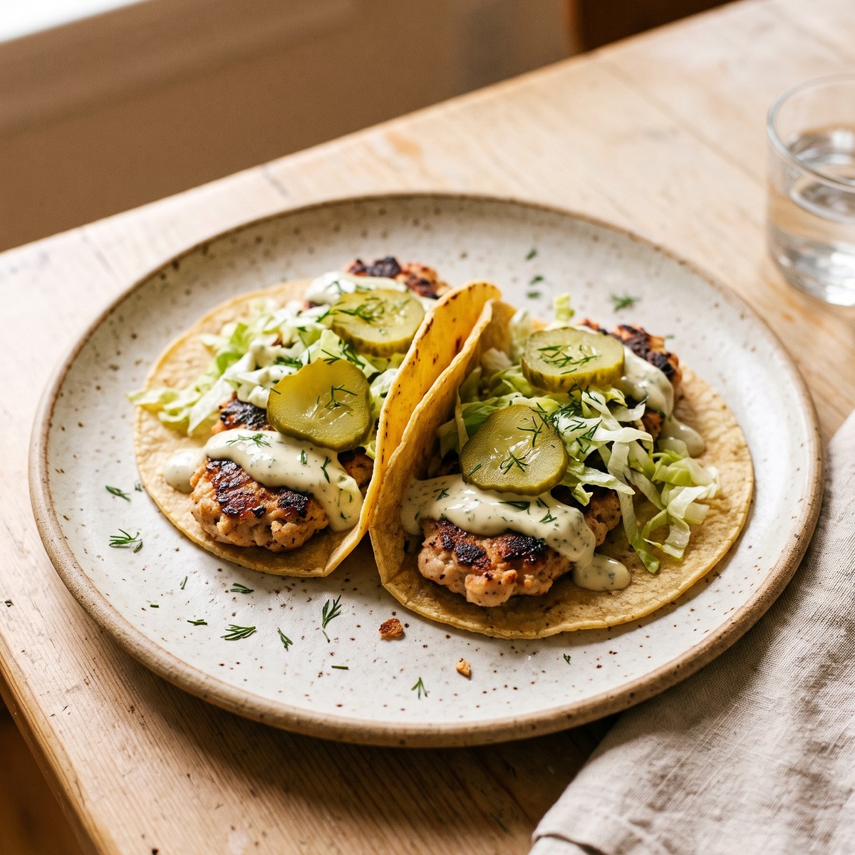 Dill Pickle Smash Chicken Tacos