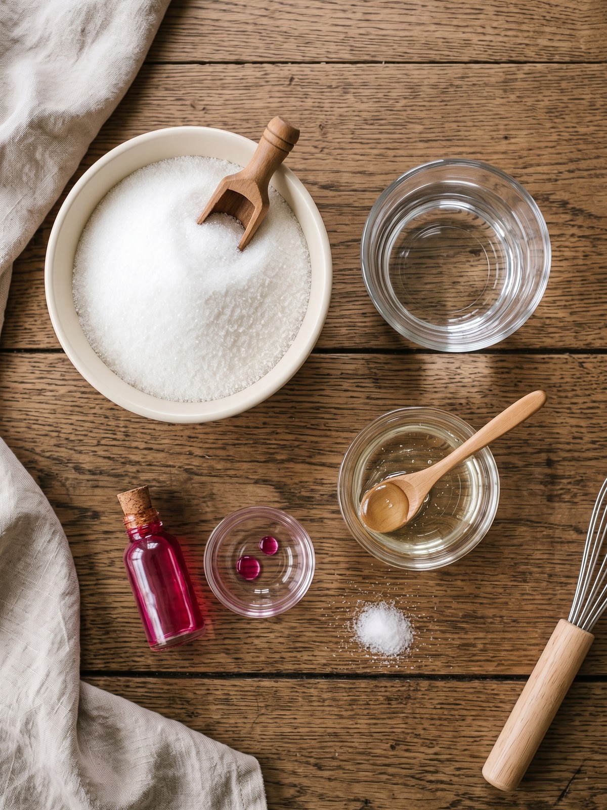 Cotton Candy Without a Machine ingredients measured for homemade pink sugar candy