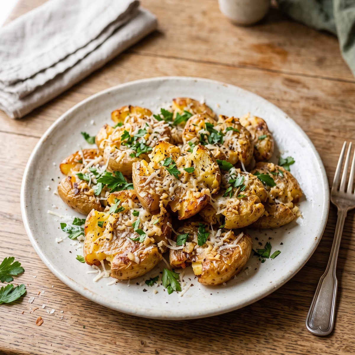 Garlic Parmesan Smashed Potatoes
