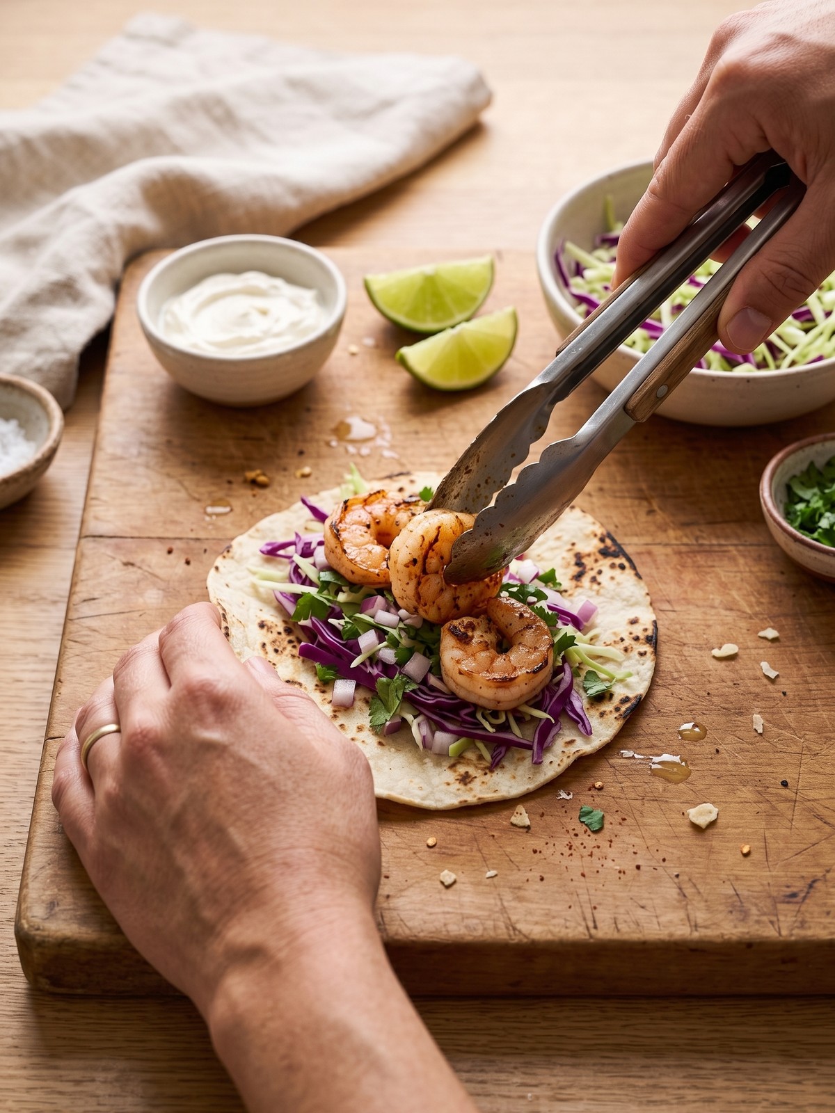 How to make Grilled Shrimp Tacos with charred shrimp and warm tortillas on a grill