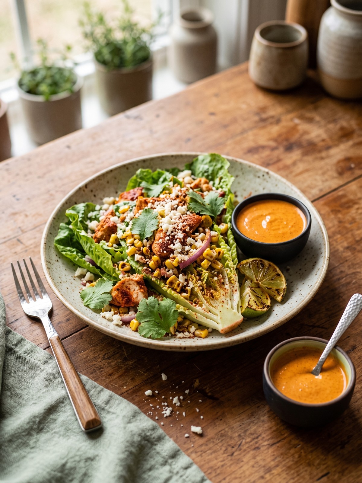 Variations of High-Protein Chicken Street Corn Salad with avocado and different toppings