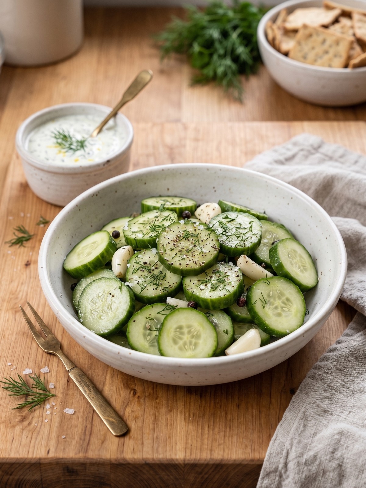 Variety of refrigerator dill pickles with different seasonings like spicy, garlic, and bread and butter styles.