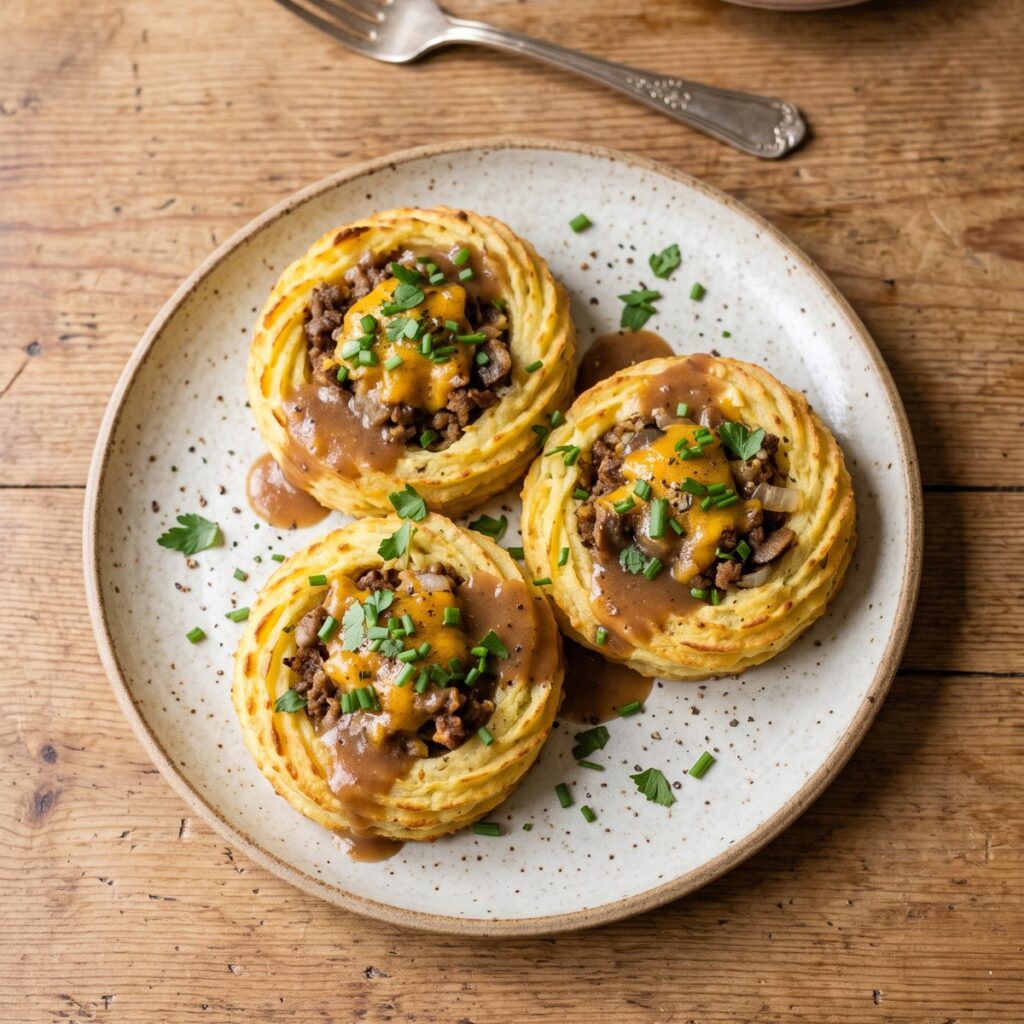 Stuffed Mashed Potato Nests