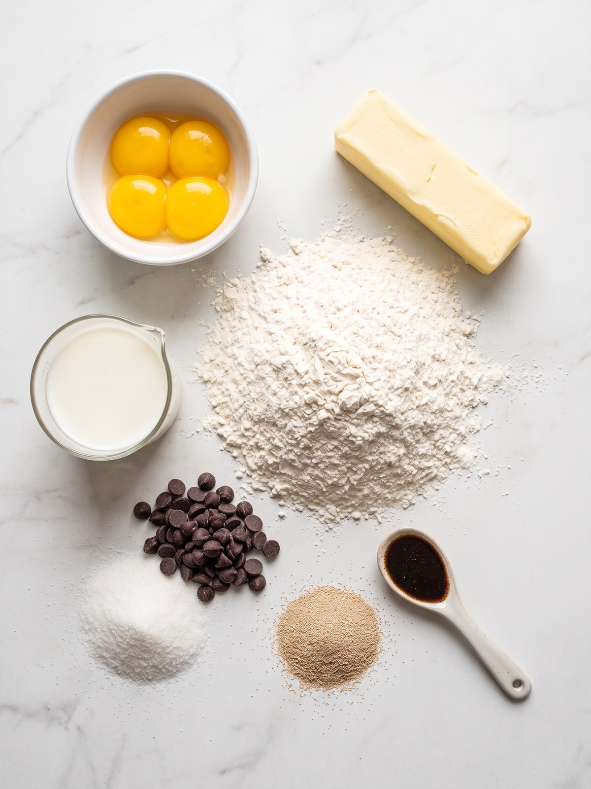 Vanilla Custard Brioche dough being rolled with custard and chocolate chips on a floured surface