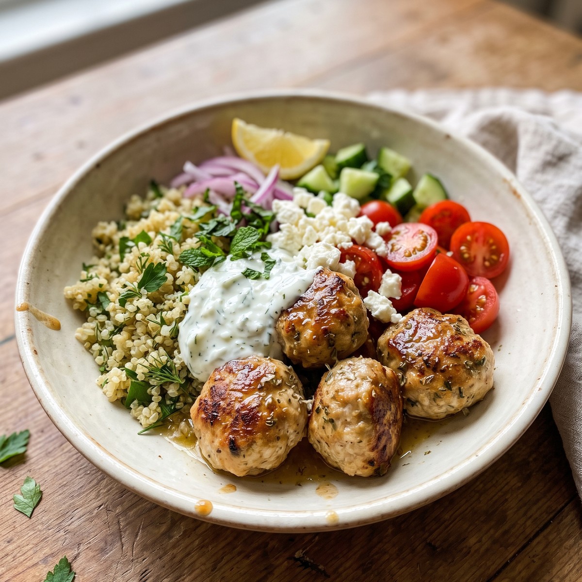 Greek Turkey Meatball Bowls