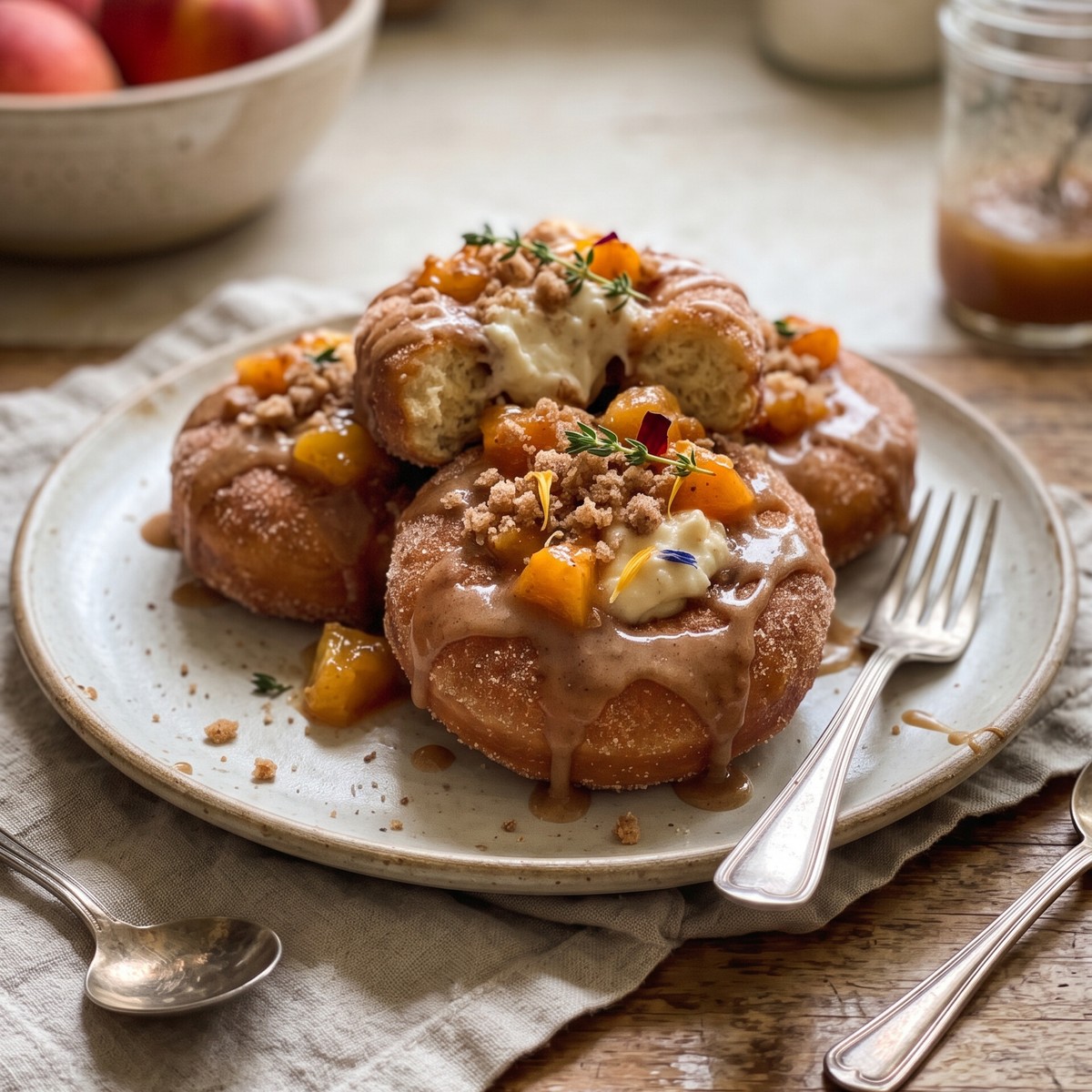 Peach Cobbler Cheesecake Donuts